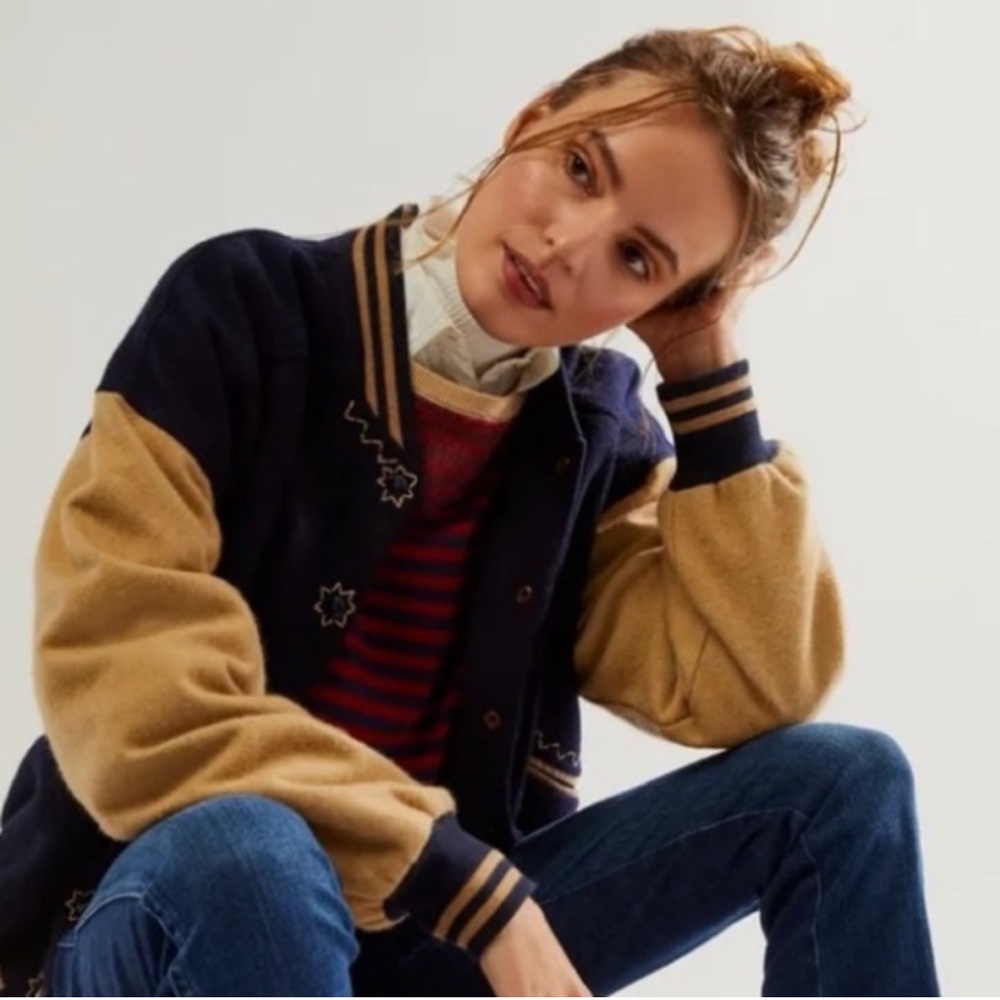 Free People Home Run Varsity Jacket | XS | NWOT - Picture 3 of 7